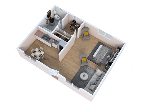 Floor plan for studio, 1 bath, 624 sqft